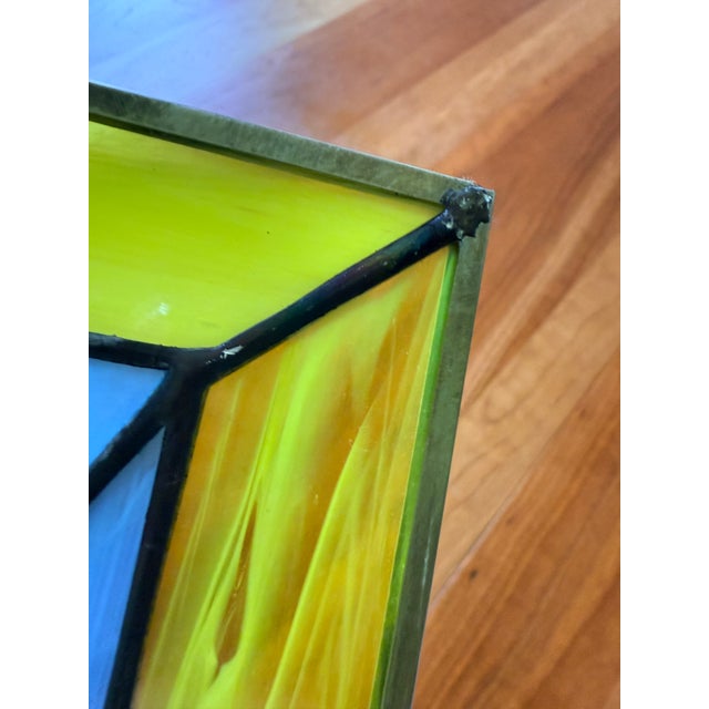 Glass Vintage Geometric Leaded Stained Glass Panel With Opalescent Art Glass For Sale - Image 7 of 8