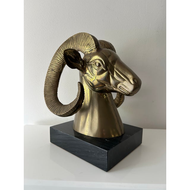 Vintage Mid Century Bronze Ram on Marble Base For Sale In Miami - Image 6 of 12