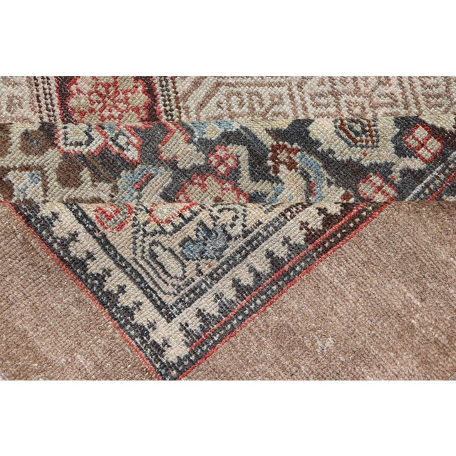Antique Persian Serab Camel Hair Rug With Medallion and Geometric Design 6'7 X 10'7 For Sale - Image 14 of 15