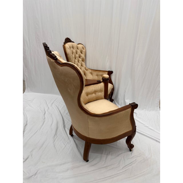 Textile Late 19th Century Victorian Velvet Upholstery Gossip Chair For Sale - Image 7 of 9