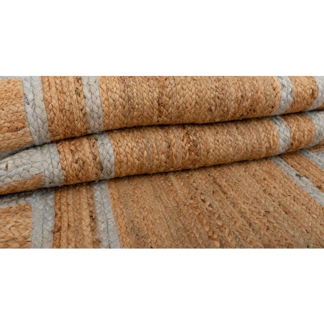 Textile Light Blue Jute Scallop Handmade Bohemian Runner Rug 3x10Ft. For Sale - Image 7 of 12