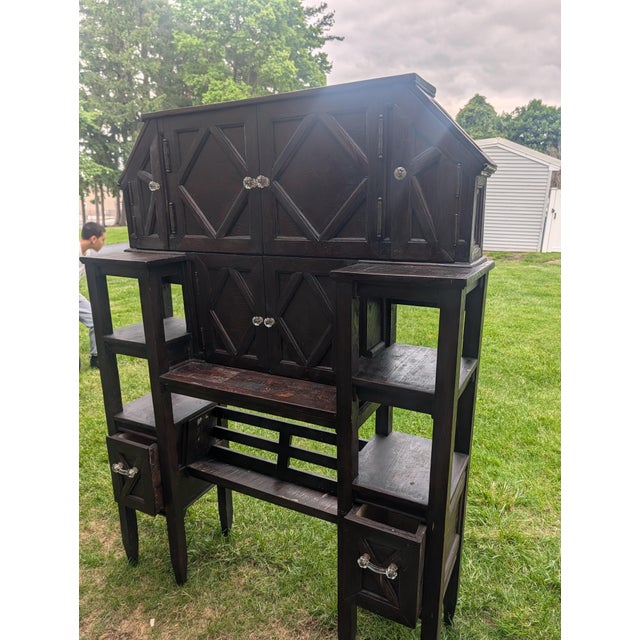 Vintage Arts & Crafts Geometric Smoking Cabinet & Pipe Rack Etagere Console For Sale - Image 16 of 18