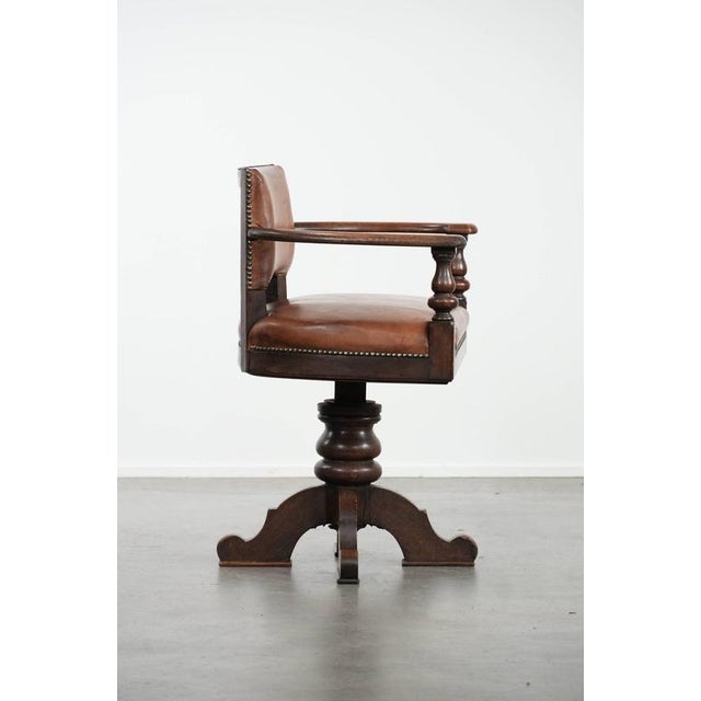 Antique Desk Armchair in Sheepskin Leather, 1800s For Sale - Image 3 of 16