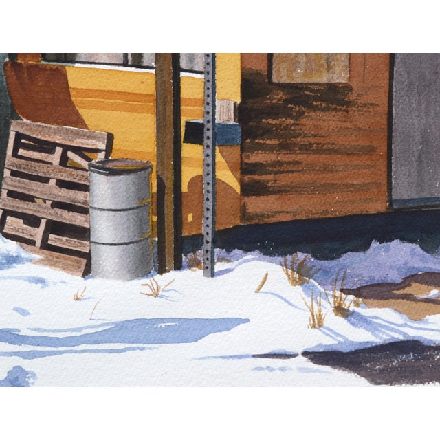Paper Whitney Industrial Realism Watercolor Landscape in the Snow 1989 For Sale - Image 7 of 10