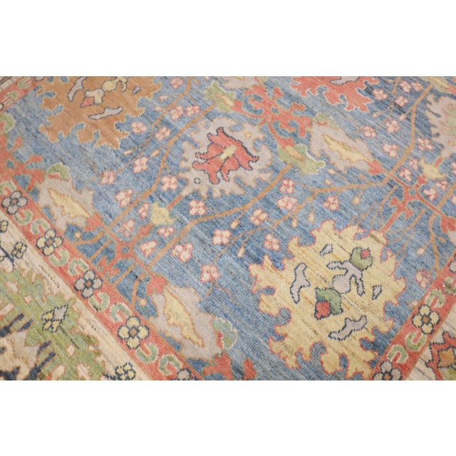 Vintage Inspired Oushak Carpet featuring an arts and crafts pattern