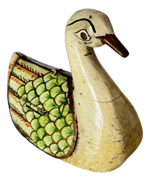 Hand-Painted Wooden Box stylized with Bird Form Folk Art from Rajasthan, India, 1970