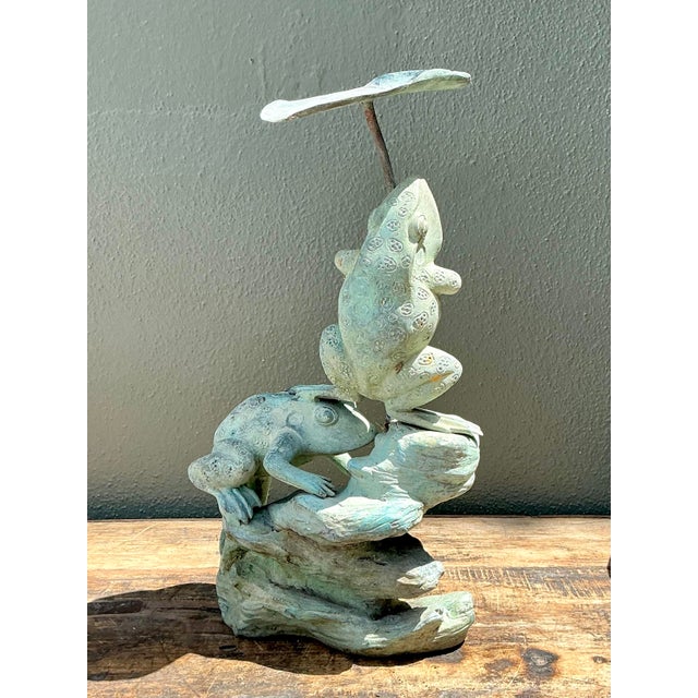 Verdigris Vintage Patinated Verdigris Garden Frogs Sculpture For Sale - Image 8 of 12