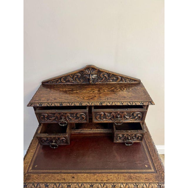 Antique Victorian Carved Oak Writing Desk, 1880s For Sale - Image 4 of 7