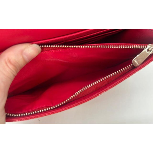 Contemporary Mid 20th Century Christian Dior Red Patent Leather Tribale Chain Flap Bag For Sale - Image 3 of 11