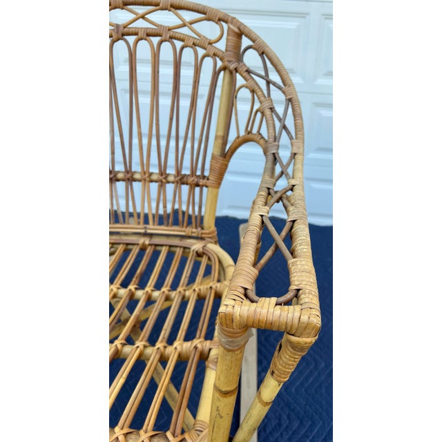 Mid-Century Modern Italian Franco Albini Attributed Mid Century Bamboo Woven Safari Rattan Rocking Chair For Sale - Image 3 of 10
