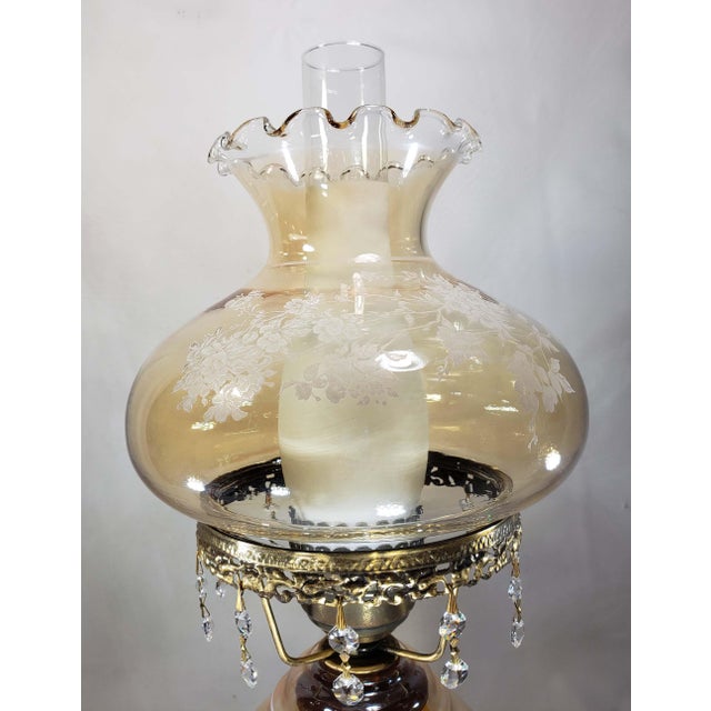 Vintage Large Victorian Hurricane Parlor Lamp Etched Glass Double Light