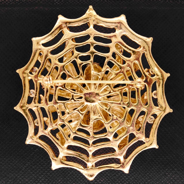 Large 14k Gold, Diamond, and Yellow Sapphire Spider & Web Brooch For Sale In Philadelphia - Image 6 of 13