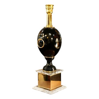 Vintage Hollywood Regency Style Black Table Lamp, 1940s For Sale