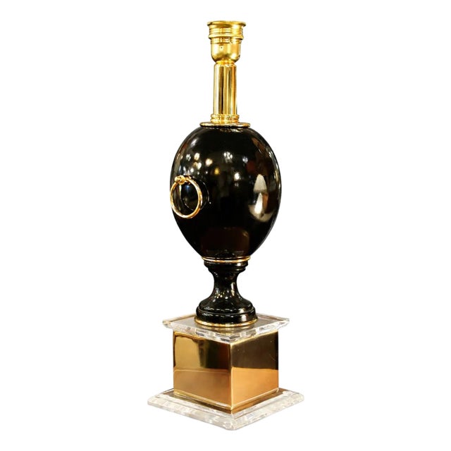Vintage Hollywood Regency Style Black Table Lamp, 1940s For Sale