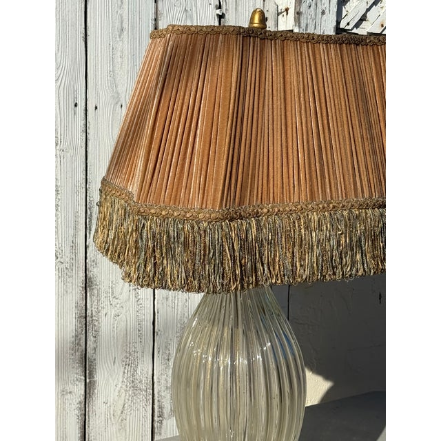 1940s 1940s Monumental Murano Glass Lamp With Custom Silk Velvet Fringe Trim Shade For Sale - Image 5 of 17