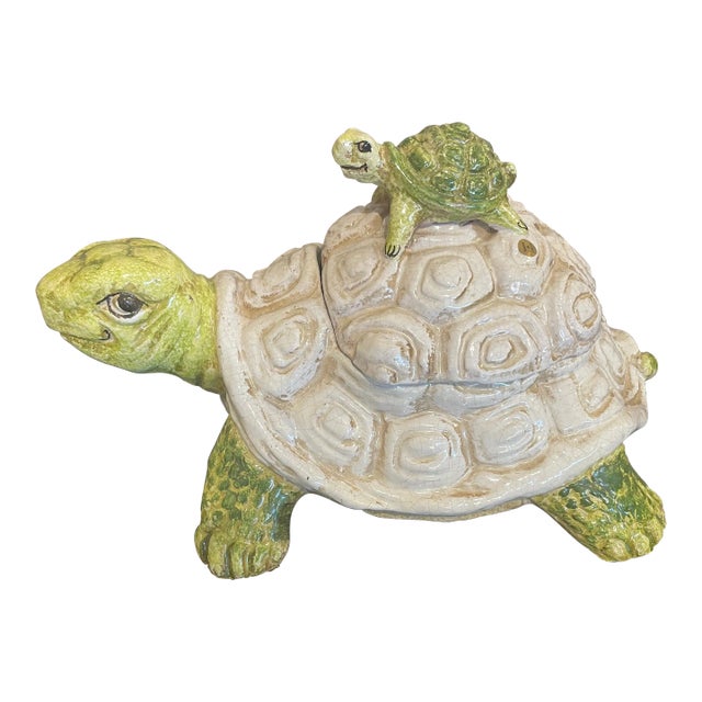 1990s Italian Hand-Painted Ceramic Turtle Cookie Jar For Sale