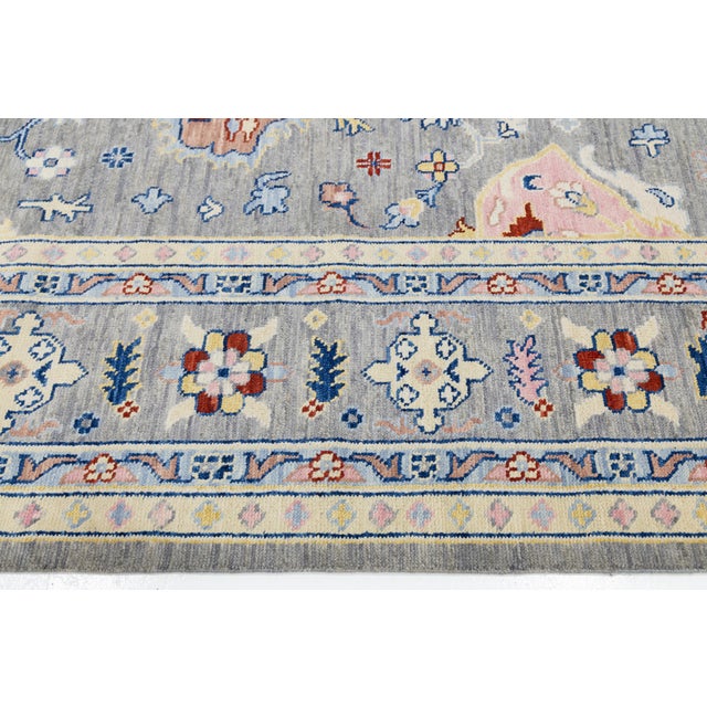 Contemporary Modern Oushak Style Hand-Knotted Wool Rug in Slate Grey & Pastel For Sale - Image 9 of 12