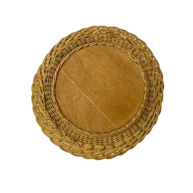 Brown Vintage French Wave Edge Wicker Sunburst Convex Mirror, Mid-Century For Sale - Image 8 of 9