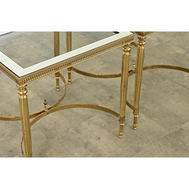 French Vintage Mid-Century Brass & Glass End Tables For Sale - Image 4 of 10