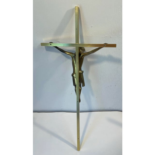 Mid 20th Century Vintage European Brass Crucifix For Sale - Image 5 of 5
