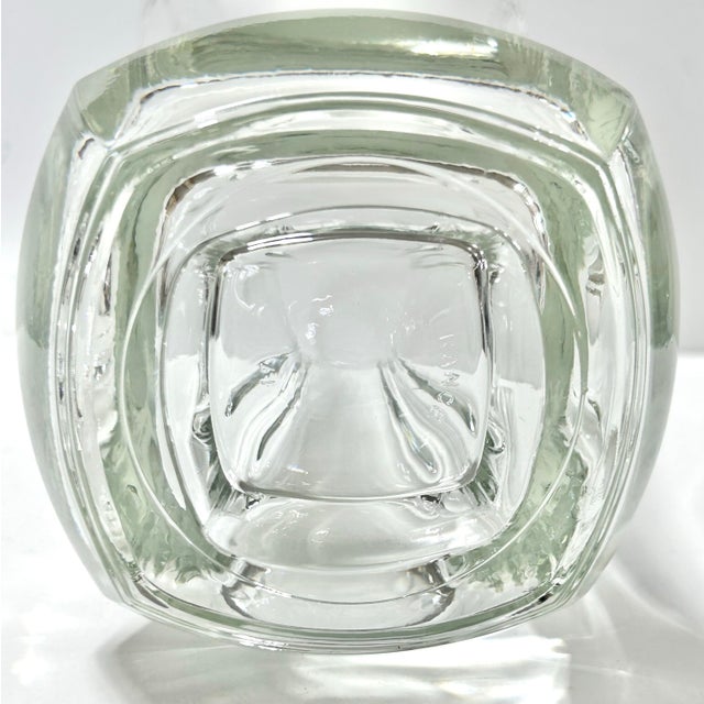 1970s French Mid Century Modern Clear Glass Vase / Sculptural Flared Heavy Glass Vase For Sale - Image 5 of 12