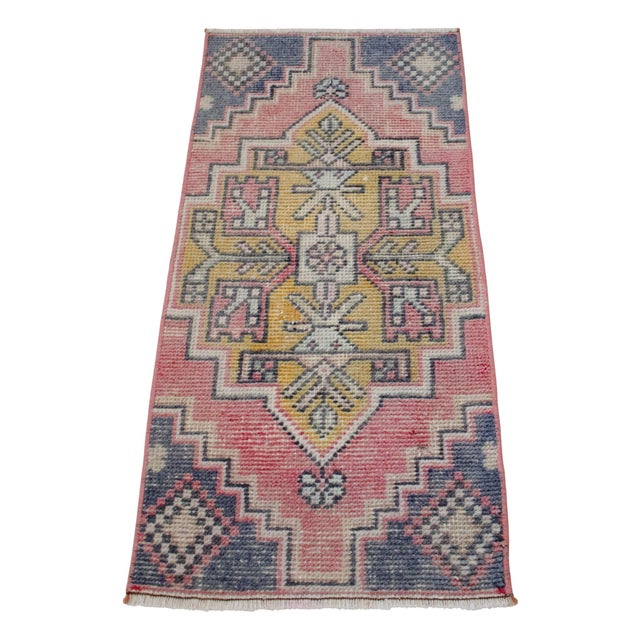 1970s 1970s Hand Knotted Small Turkish Rug Entryway Mat Bath Rug Kitchen Rug - 19'' X 41'' For Sale - Image 5 of 12