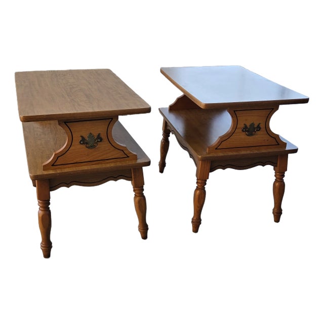 1960s Vintage Heywood Wakefield Style Two Tier Pair of End Tables For Sale
