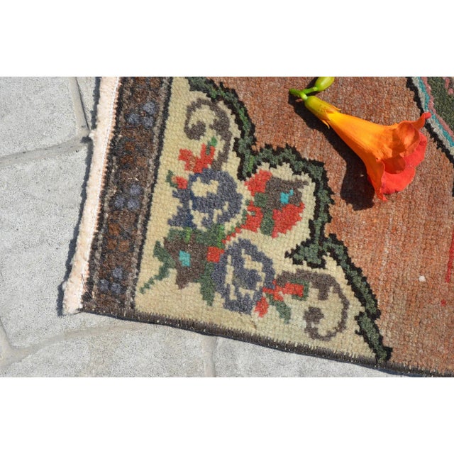 Hand Knotted Small Oushak Rug Mat Faded Petite Rug 1'5" X 2'11" For Sale - Image 4 of 5