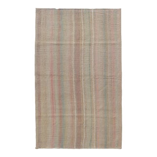 Vintage Turkish Kilim Rug With Soft Pastel Stripes in Sand, Sage, and Blue For Sale