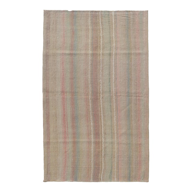 Vintage Turkish Kilim Rug With Soft Pastel Stripes in Sand, Sage, and Blue For Sale