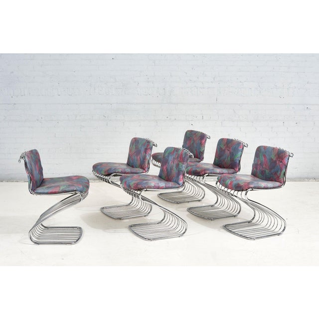 6 Steel Gastone Rinaldi Dining Chairs for Rima, Italy 1970. Original upholstery.