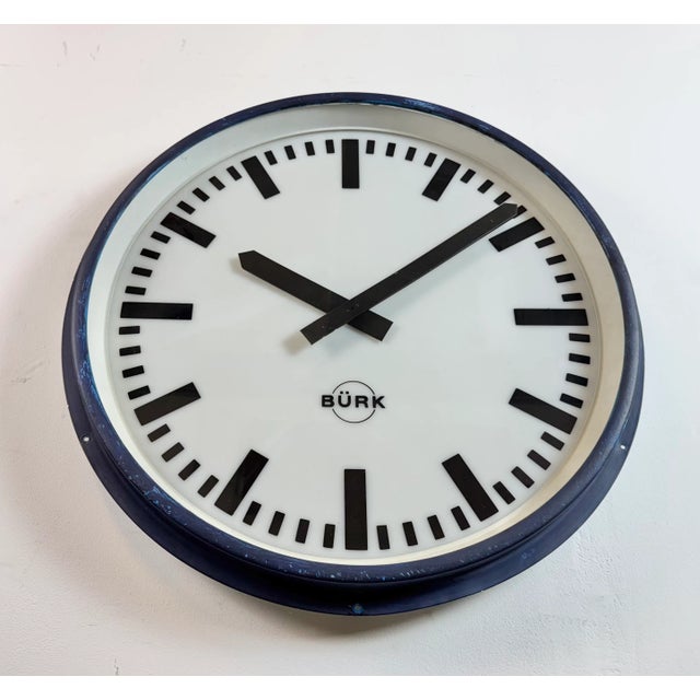 Industrial German Blue Factory Wall Clock from Burk, 1960s For Sale - Image 6 of 18
