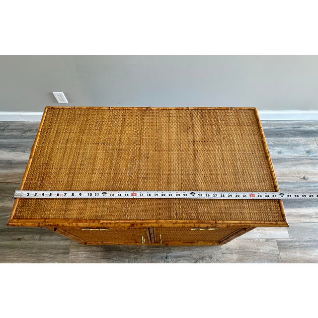 Sand Vintage MCM Bamboo Rattan Woven Wicker Cabinet For Sale - Image 8 of 12