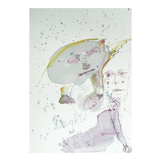 Late 20th Century Surrealist Figural Mixed Media Drawing For Sale