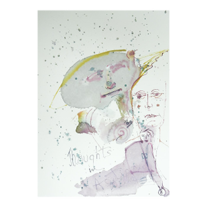 Late 20th Century Surrealist Figural Mixed Media Drawing