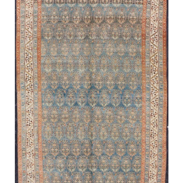 Antique Persian Malayer Gallery Rug With Paisley Design in Light Blue Background 6'1 X 14'6 For Sale - Image 4 of 13
