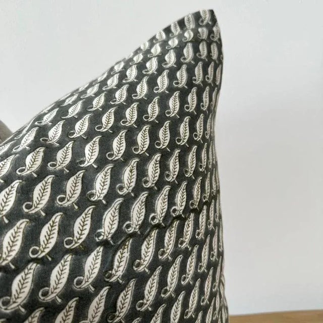 Hand Blocked Linen Pillow With Down Feather Insert For Sale - Image 4 of 6