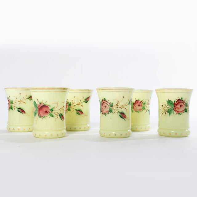 Early 1900s Heisey Uranium Custard Glass Ring Band Drink Set- 7 Pieces For Sale - Image 4 of 12