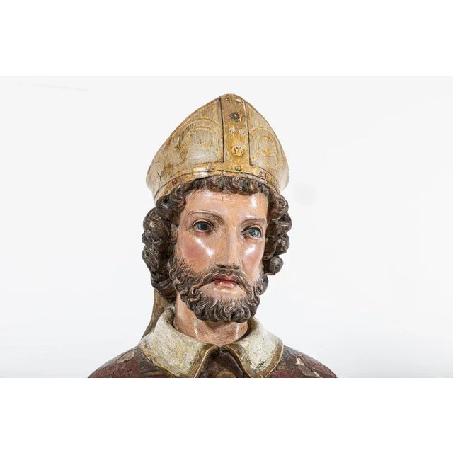 18th Century Italian Polychrome Carved Oak Bishop Statue For Sale - Image 14 of 18