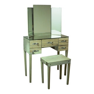 Hollywood Regency Mirrored Vanity with Bench For Sale