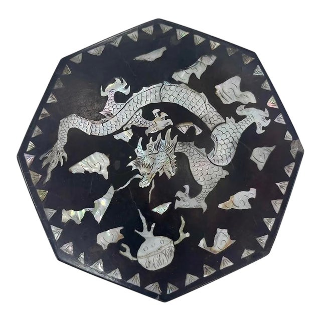 Black Lacquered Decorative Box Featuring an Intricate Mother-of-Pearl Inlay For Sale