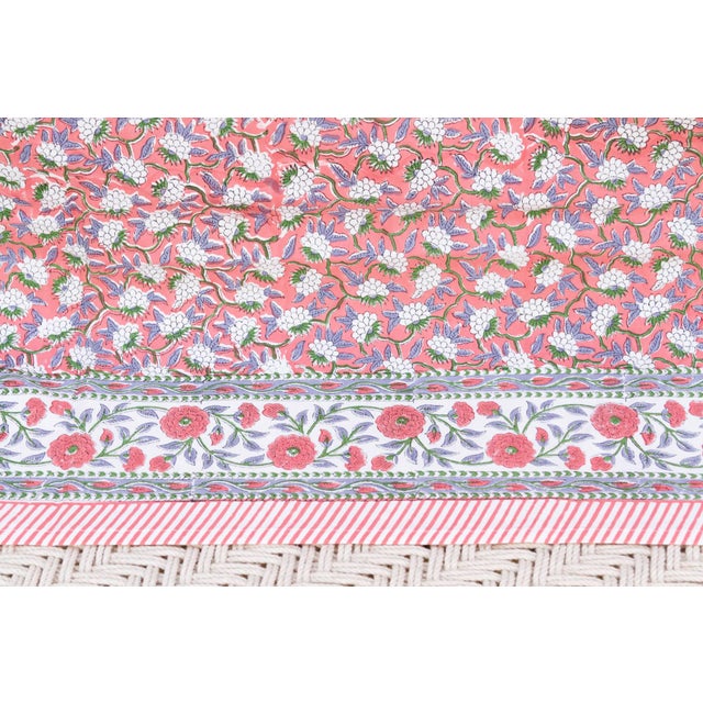 Coral Garden Bloom, Hand Blockprint Cotton Coverlet For Sale In Los Angeles - Image 6 of 8