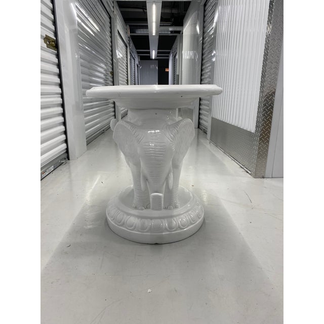 Vintage White Lacquer Elephant Umbrella Stand Garden Stool Side Table