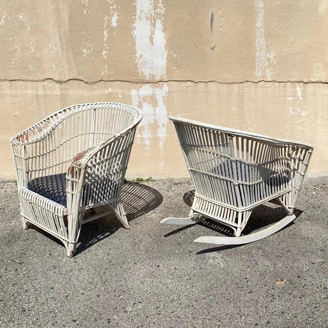 Antique Victorian Wicker Rattan Bentwood Sculptural Sunroom Sofa Set With Chairs For Sale In Philadelphia - Image 6 of 14