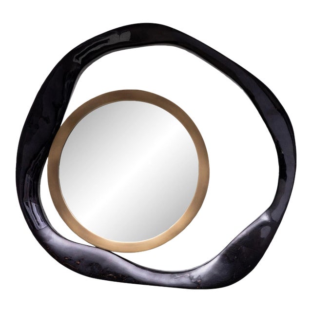 Modern Mirror in Black Shell With Bronze Patina Brass Details by R&y Augousti For Sale