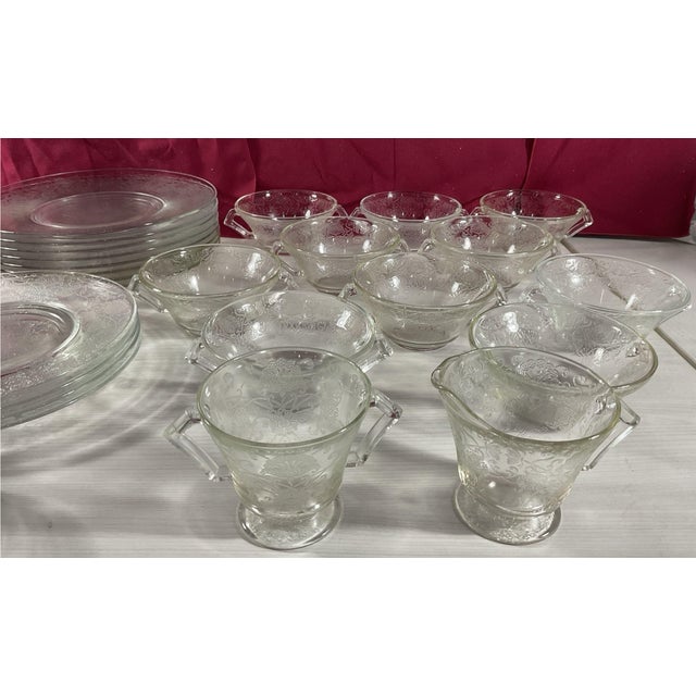 1930s Clear Hazel Atlas Florentine No. 2 Depression Glass Table Set - 43 Pcs For Sale - Image 10 of 12