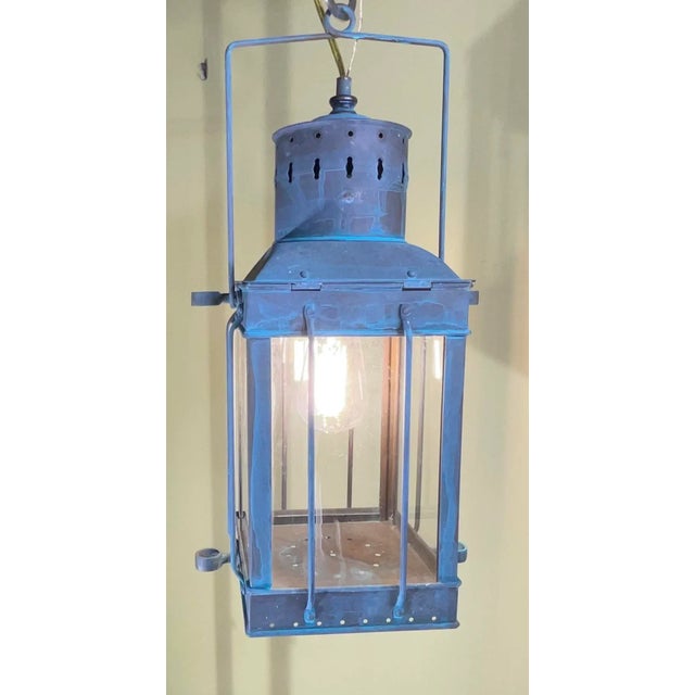 Funky Vintage 1939 Style British Solid Brass Cargo Ship Hanging Lantern For Sale - Image 4 of 18