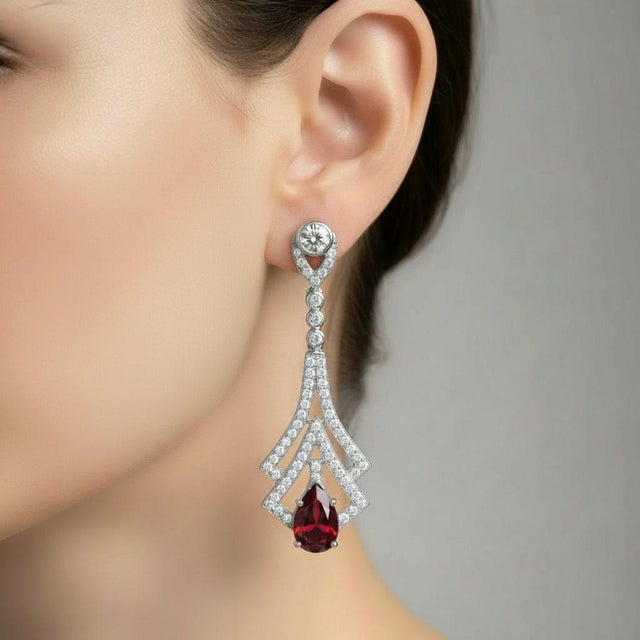 Not Yet Made - Made To Order Art Deco Style Garnet and Colorless Topaz Drop Earrings Silver, Gold, A Pair For Sale - Image 5 of 5