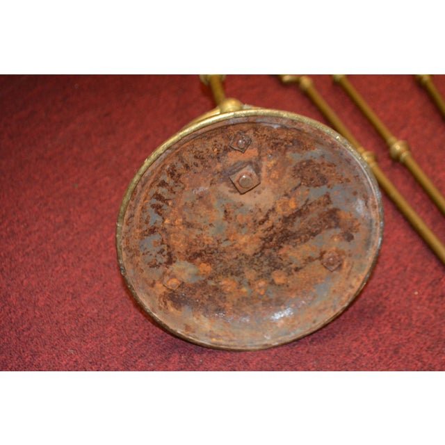 Vintage Heavy Brass / Iron Fireplace Tools Companion 4 Piece Cleaning Set For Sale - Image 17 of 18