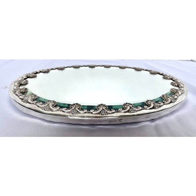 Mid-20th Century Topázio Portuguese Ornate Silver-Plated Beveled Mirror Plateau Tray For Sale - Image 10 of 16